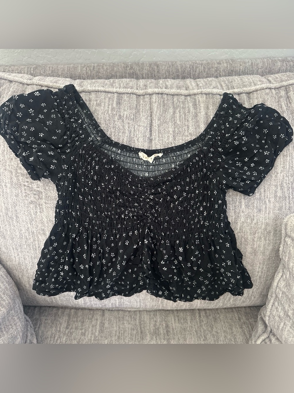 La Hearts Black Smocked Floral Crop Top